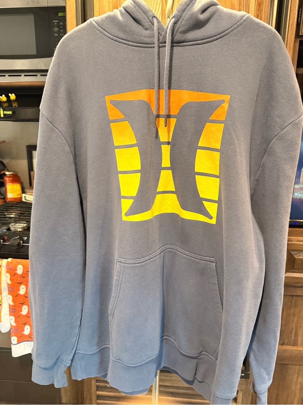 Hurley Gray Pullover Hoodie with Yellow and Orange Logo